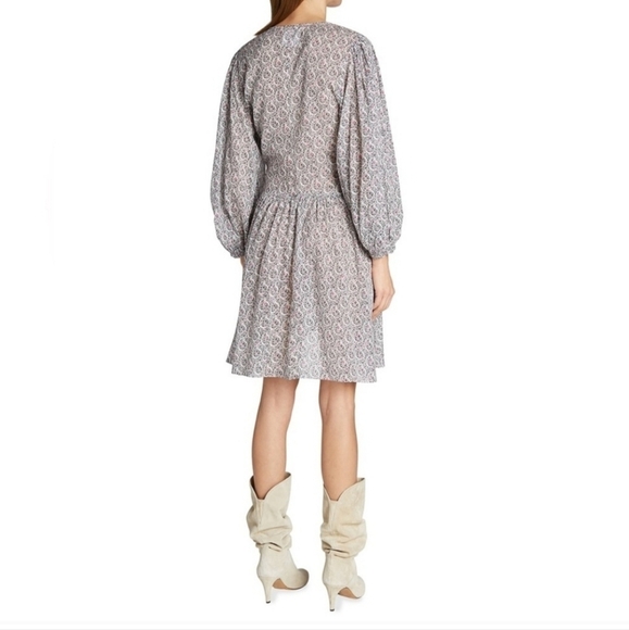 Étoile Isabel Marant Marili Paisley Ruched Blouson-Sleeve Dress Size 36 or US 4 - Picture 2 of 16